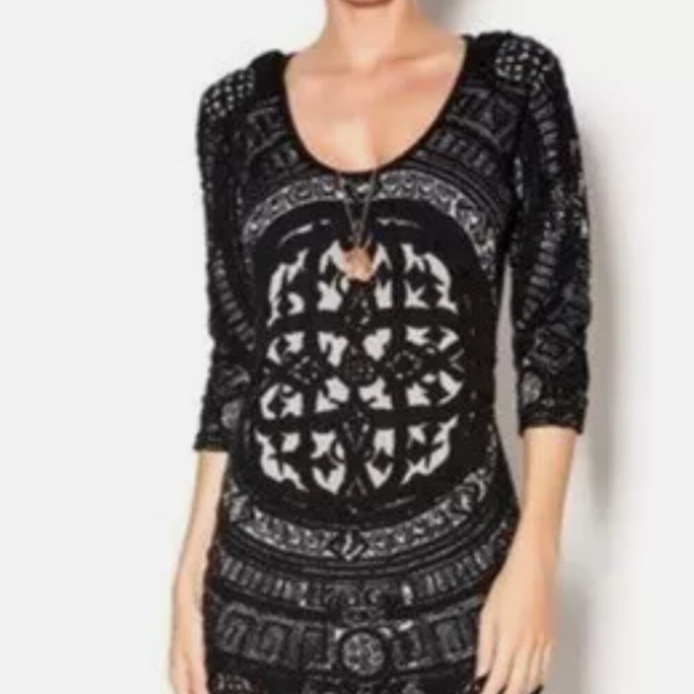 Desigual x Christian Lacroix Leyre Knit 3/4 Sleeve Black and White Dress, Size L